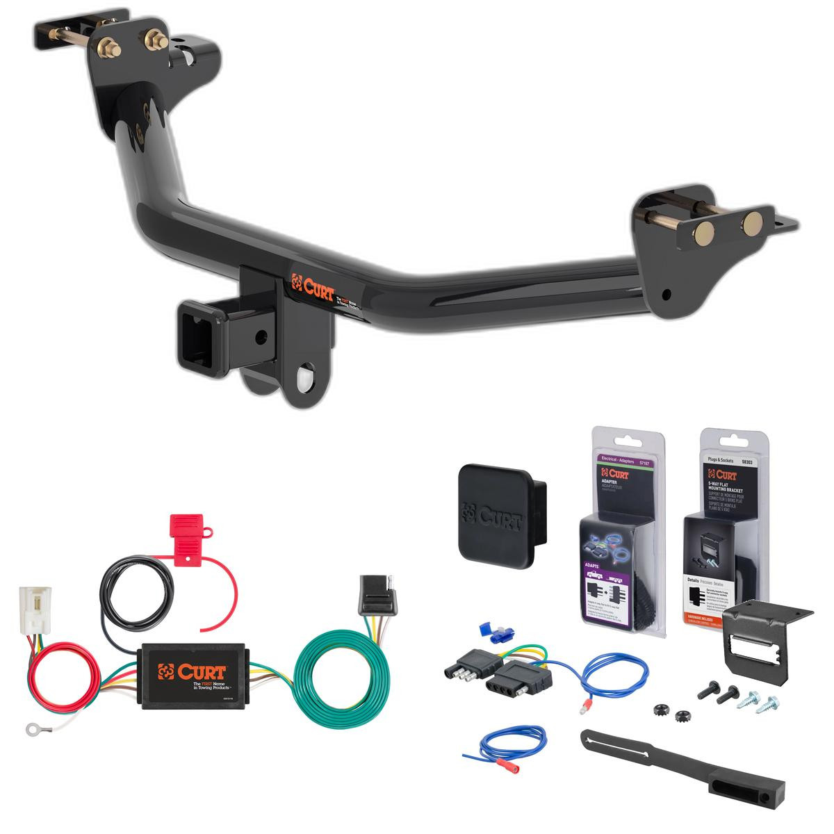 18 - 22 Mitsubishi Outlander Phev Curt 2" Class 3 Trailer Tow Hitch + 5-Flat Wiring Kit Tow Boat/Utility Trailer with Surge Brakes 13398