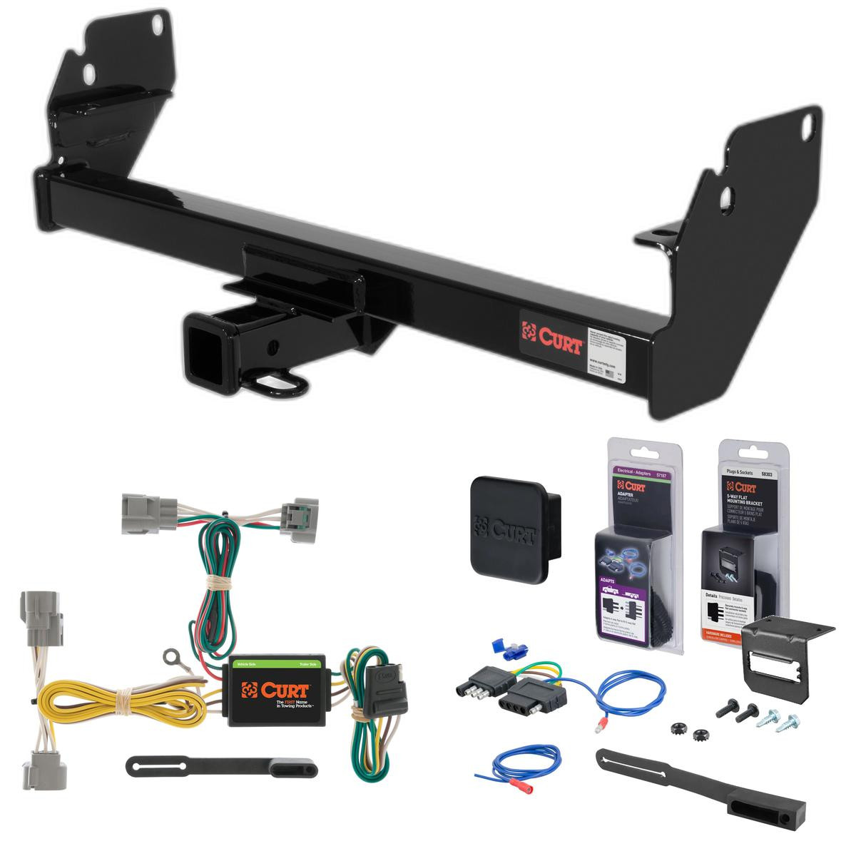 05 - 15 Toyota Tacoma Curt 2" Class 3 Trailer Tow Hitch + 5-Flat Wiring Kit Tow Boat/Utility Trailer with Surge Brakes 13323