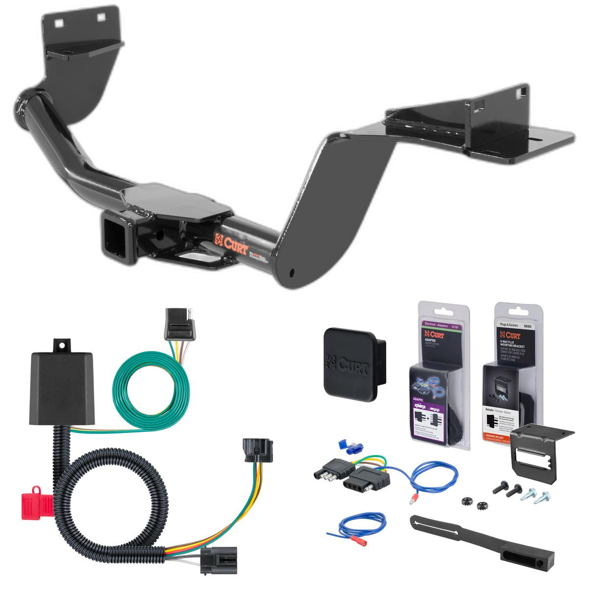 19 - 20 Kia Sorento Curt 2" Class 3 Trailer Tow Hitch + 5-Flat Wiring Kit Tow Boat/Utility Trailer with Surge Brakes 13195