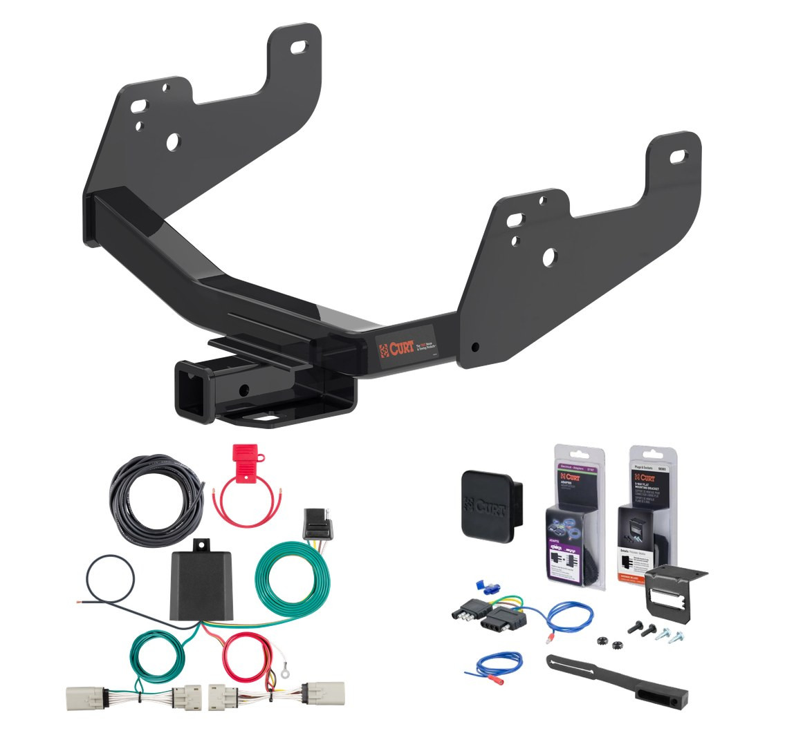 2015 - 2026 Ford F-150 w/ Backup Sensors & With factory receiver Curt 2" Class 4 Trailer Tow Hitch + 4-way Wiring Kit Tow Boat/Utility Trailer with Surge Brakes 14021
