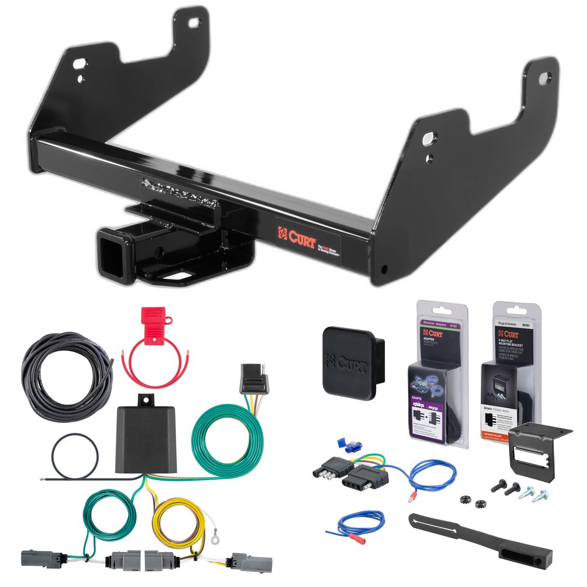 21 - 23 Ford F-150 w/o LED Tailights + Excluding factory receiver or Police Responder Curt 2" Class 4 Trailer Tow Hitch + 4-way Wiring Kit 14017