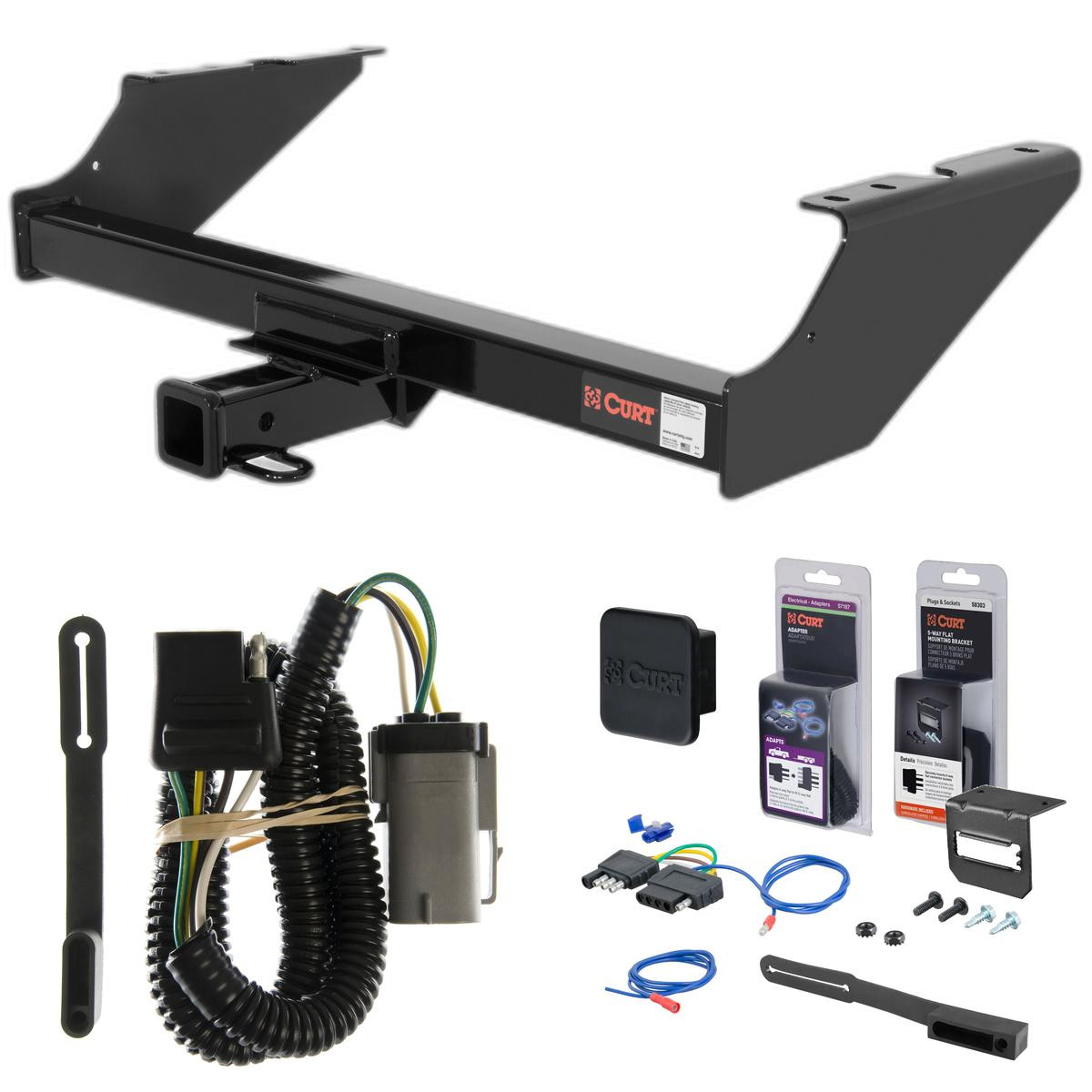 02 - 04 Ford F-250 Super Duty Excluding 20" spare tire Curt 2" Class 3 Trailer Tow Hitch + 5-Flat Wiring Kit Tow Boat/Utility Trailer with Surge Brakes 13014