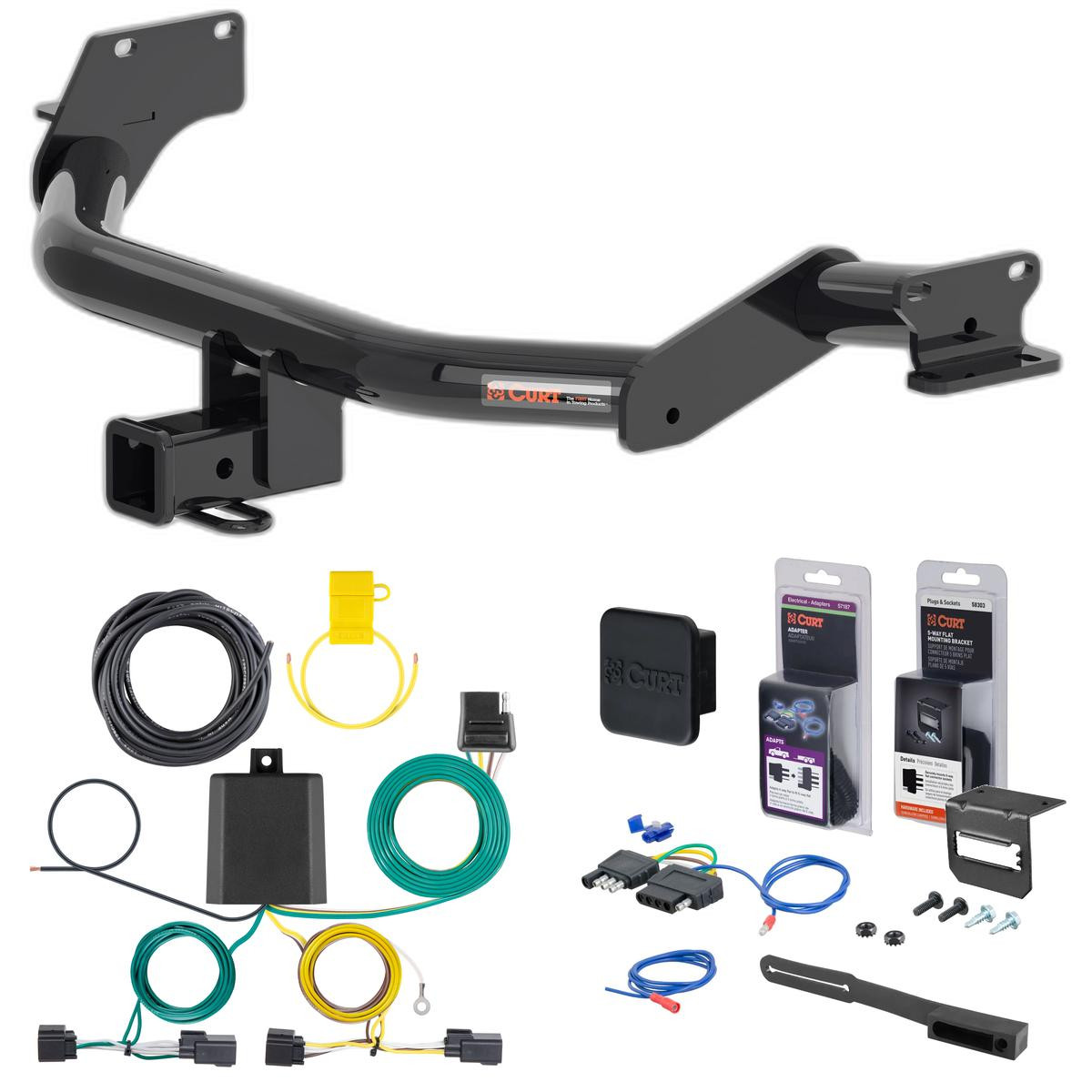 23 - 24 Kia Telluride Excluding LX or S Curt 2" Class 3 Trailer Tow Hitch + 5-Flat Wiring Kit Tow Boat/Utility Trailer with Surge Brakes 13420