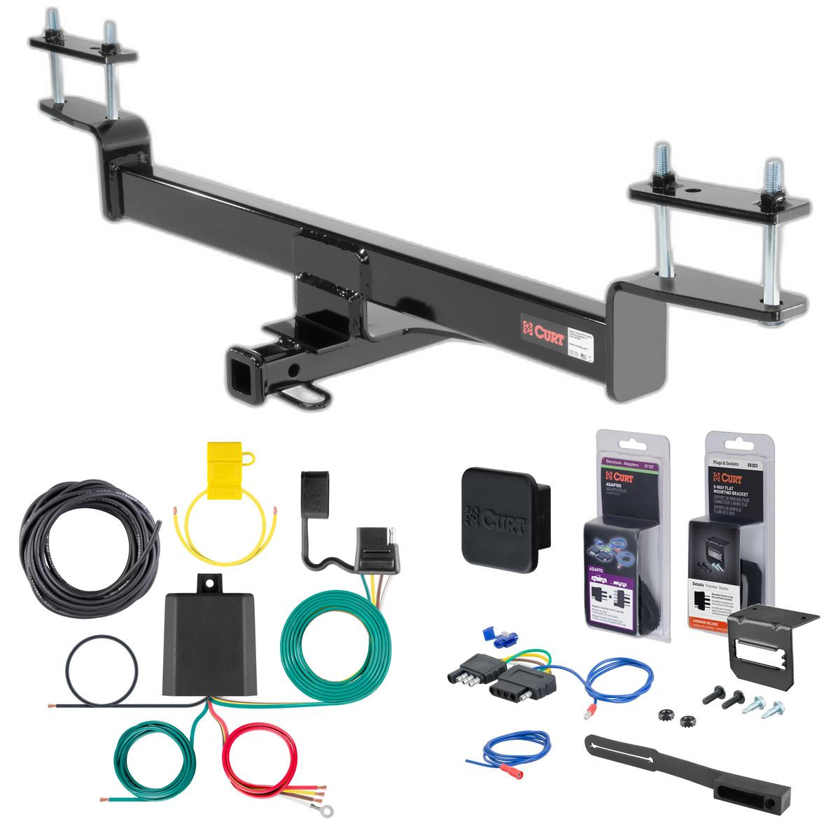 20 - 22 Volkswagen Passat Sedan, excluding hands free trunk Curt 1-1/4" Class 1 Trailer Tow Hitch + 5-Flat Wiring Kit Tow Boat/Utility Trailer with Surge Brakes 11234