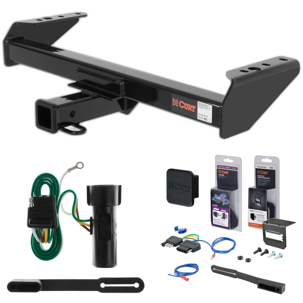 80 - 86 Ford F-350 Cab & chassis with 34" frame width (O.D.) Curt 2" Class 4 Trailer Tow Hitch + 5-Flat Wiring Kit Tow Boat/Utility Trailer with Surge Brakes 14082