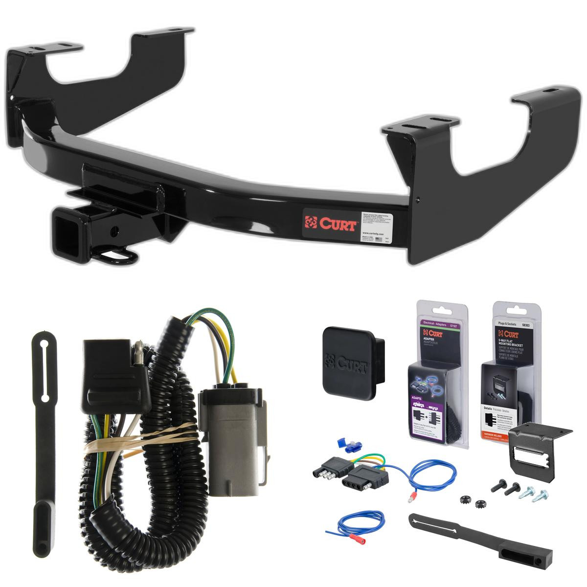 02 - 04 Ford F-350 Super Duty Excluding cab & chassis Curt 2" Class 3 Trailer Tow Hitch + 5-Flat Wiring Kit Tow Boat/Utility Trailer with Surge Brakes 13355