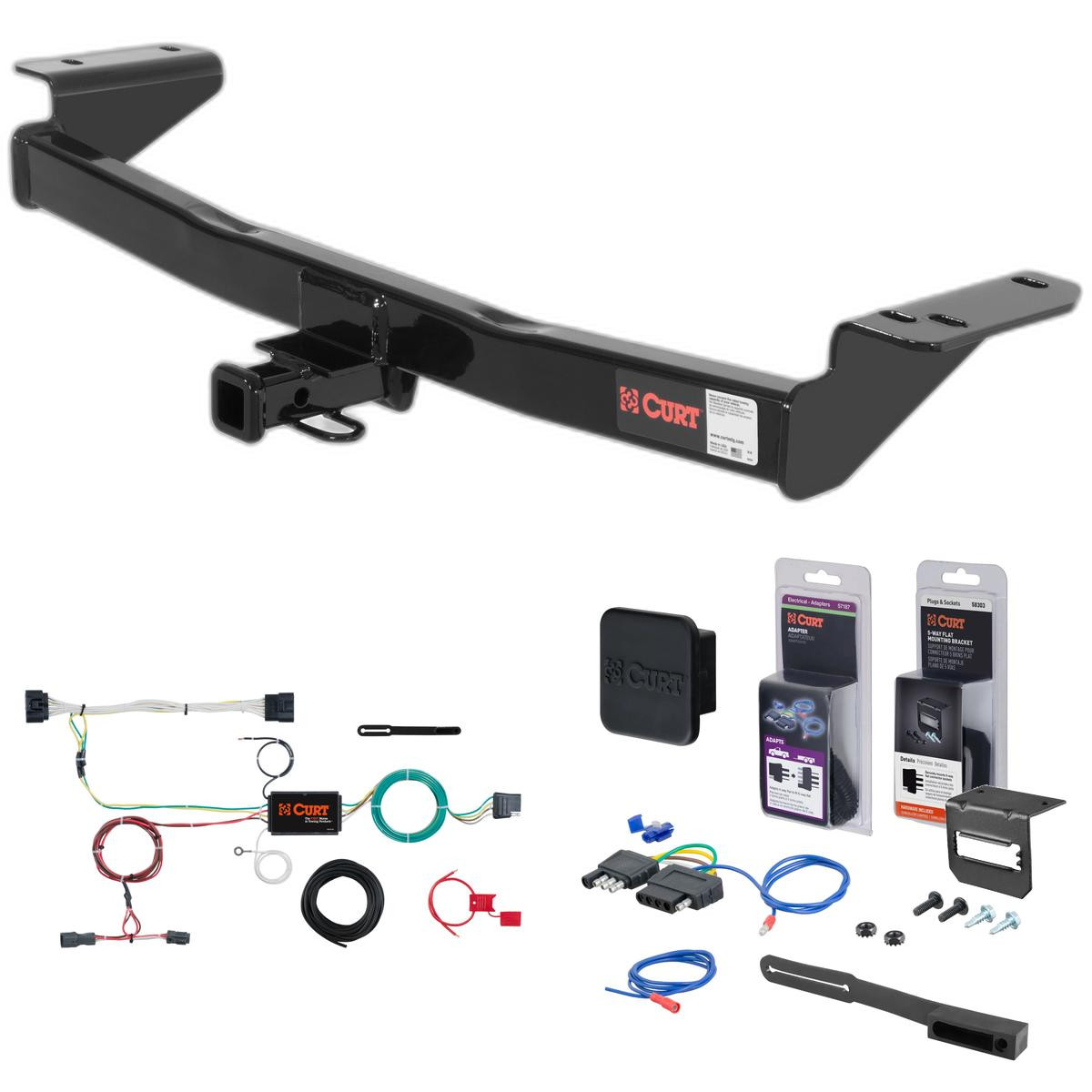 11 - 15 Kia Sportage Excluding SX models Curt 1-1/4" Class 2 Trailer Tow Hitch + 5-Flat Wiring Kit Tow Boat/Utility Trailer with Surge Brakes 12030