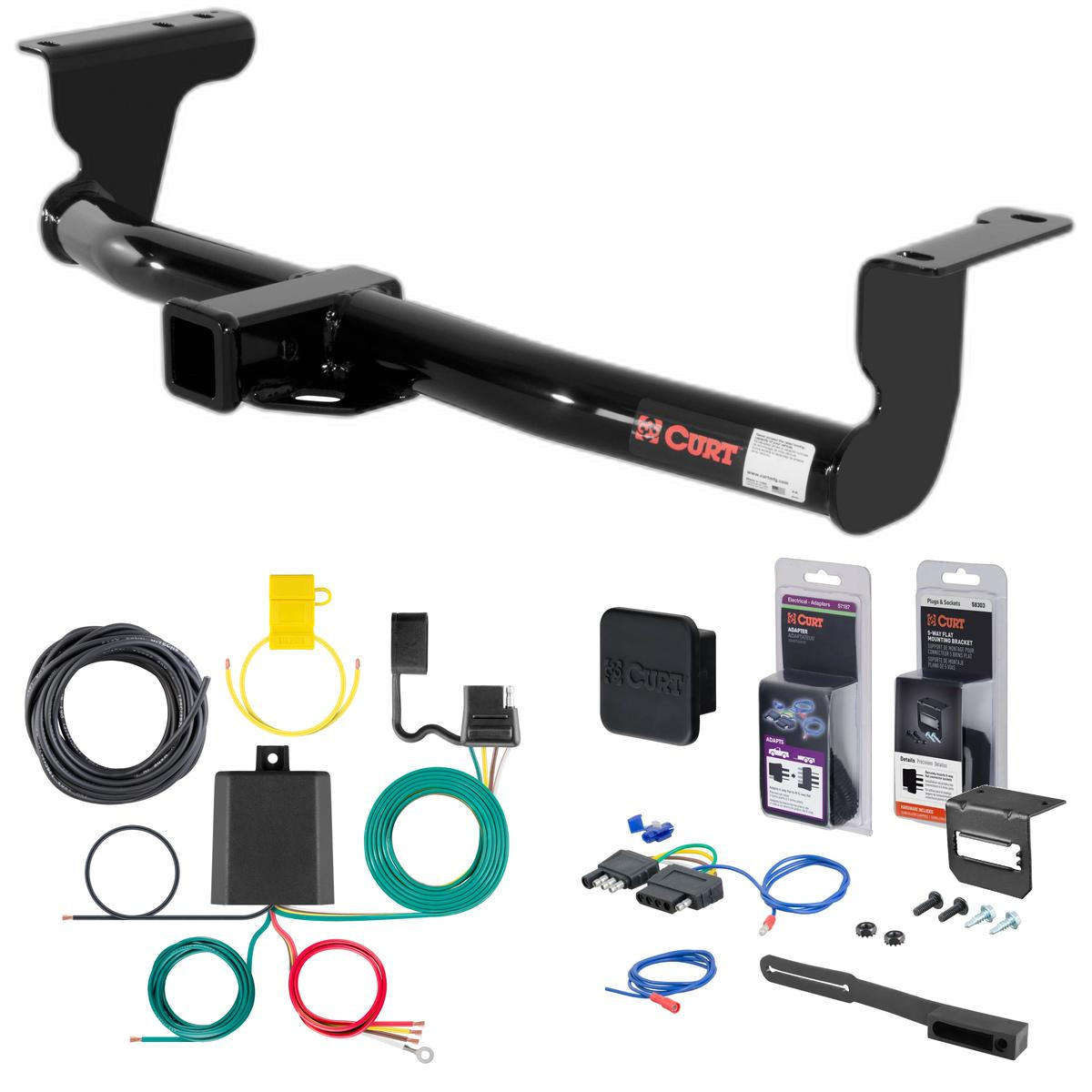 11 - 14 Nissan Murano Crosscabriolet Curt 2" Class 3 Trailer Tow Hitch + 5-Flat Wiring Kit Tow Boat/Utility Trailer with Surge Brakes 13577