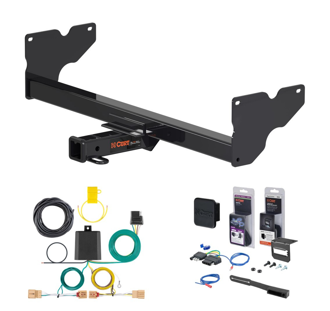 2018 - 2024 Volkswagen Tiguan Curt 2" Class 3 Trailer Tow Hitch + 5-Flat Wiring Kit Tow Boat/Utility Trailer with Surge Brakes 13381