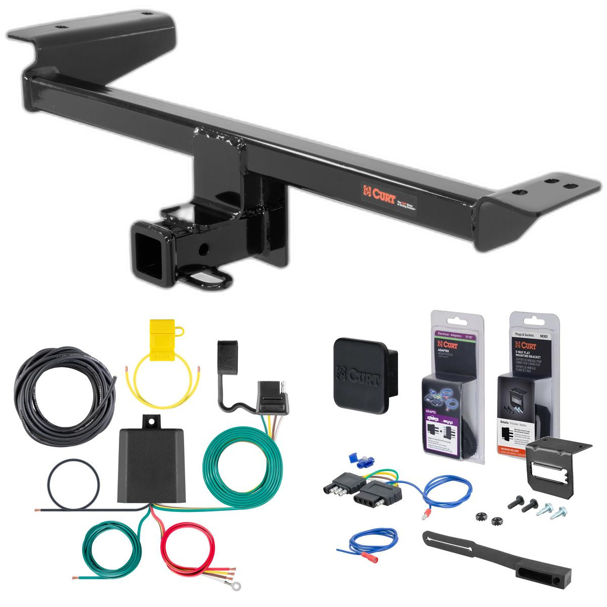 15 - 19 Land Rover Range Rover Evoque Excluding convertible Curt 2" Class 3 Trailer Tow Hitch + 5-Flat Wiring Kit Tow Boat/Utility Trailer with Surge Brakes 13128