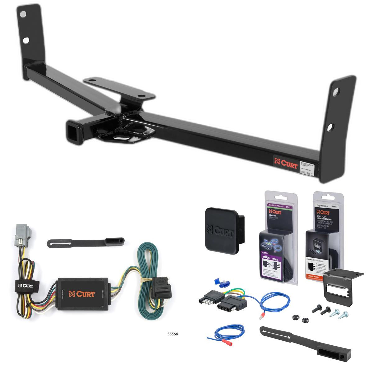 2006 Pontiac Torrent Curt 1-1/4" Class 2 Trailer Tow Hitch + 5-Flat Wiring Kit Tow Boat/Utility Trailer with Surge Brakes 12291