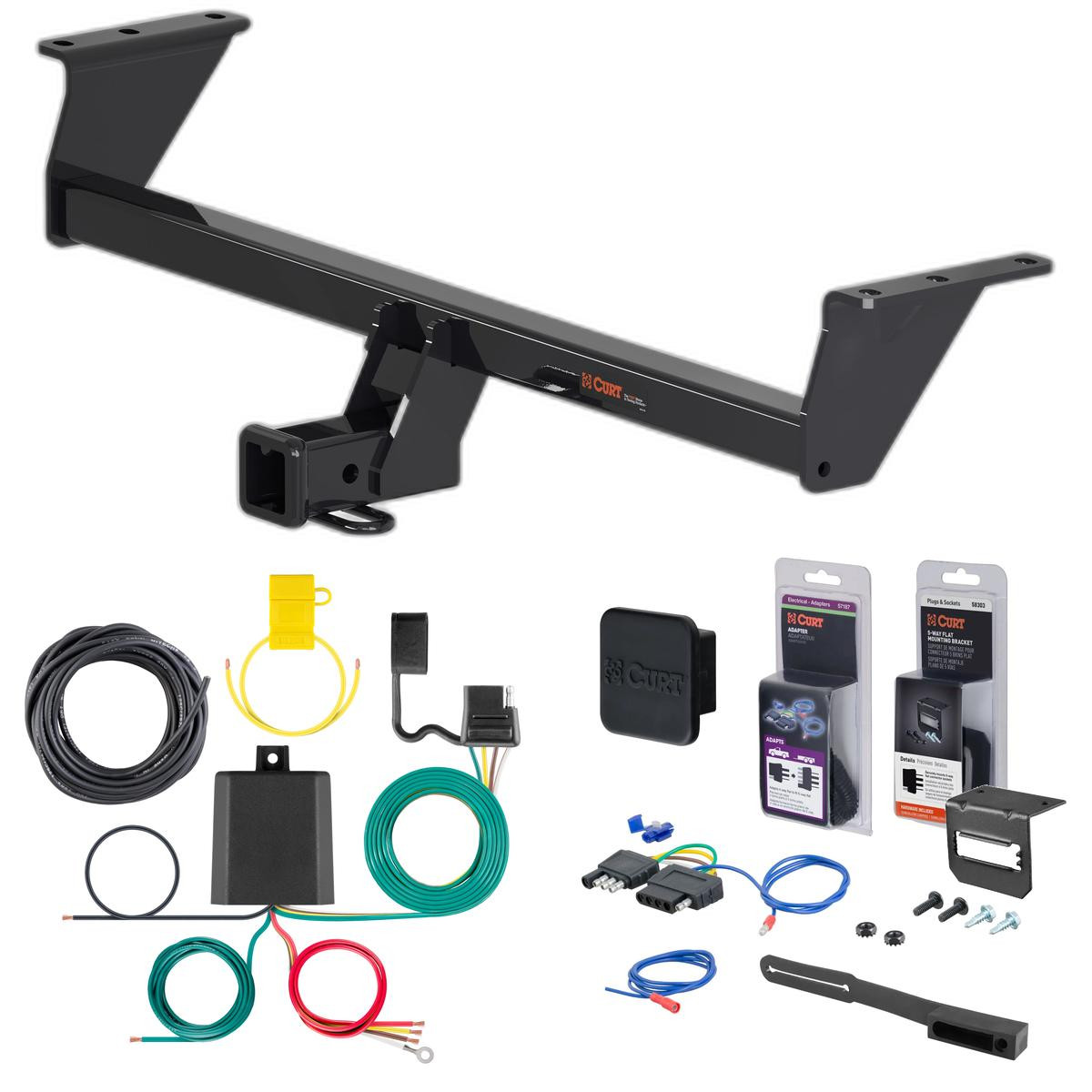 17 - 23 Nissan Qashqai Curt 2" Class 3 Trailer Tow Hitch + 5-Flat Wiring Kit Tow Boat/Utility Trailer with Surge Brakes 13377