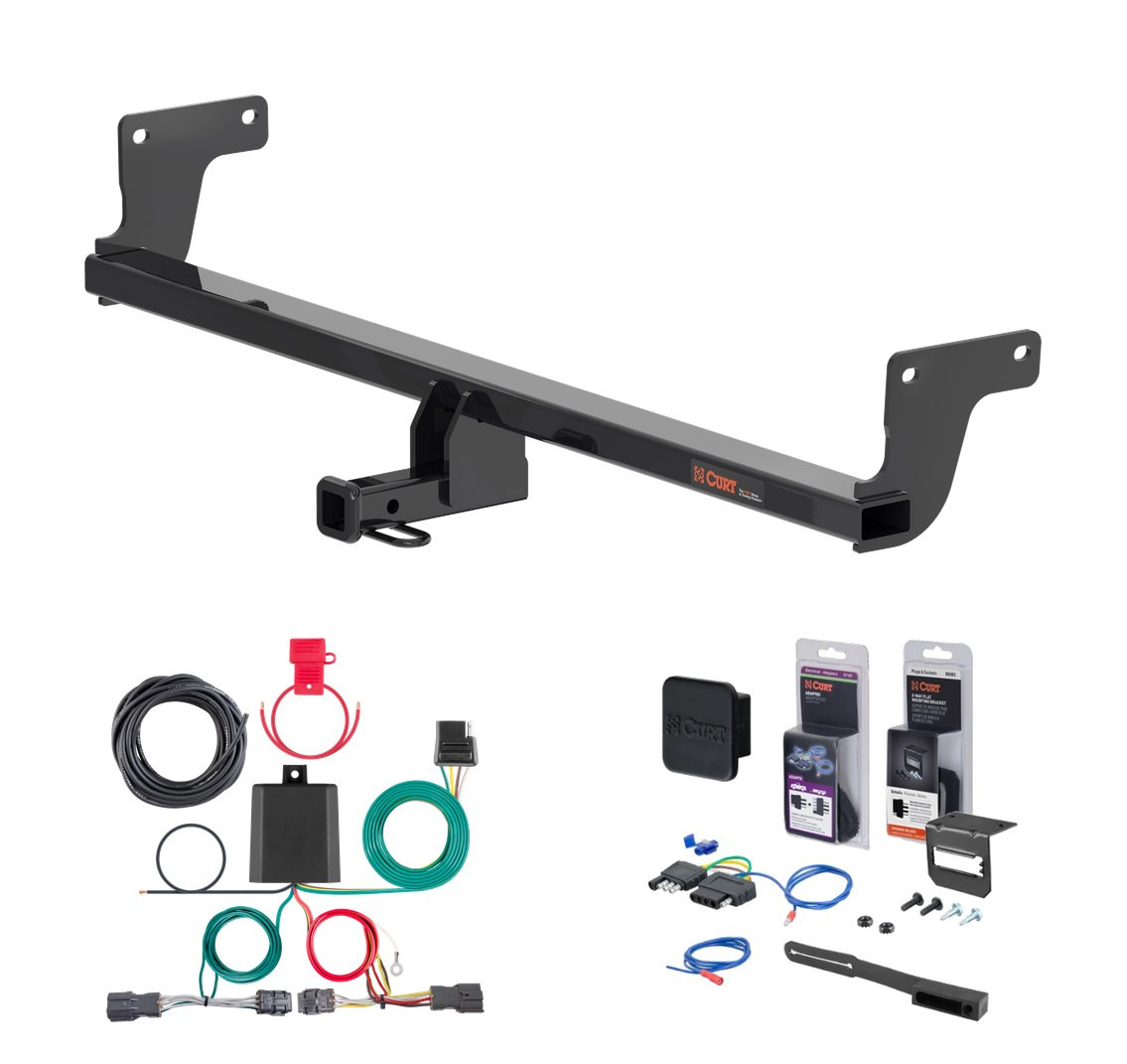 2020 - 2025 Kia Soul Excluding center exhaust Curt 1-1/4" Class 1 Trailer Tow Hitch + 5-Flat Wiring Kit Tow Boat/Utility Trailer with Surge Brakes 11575