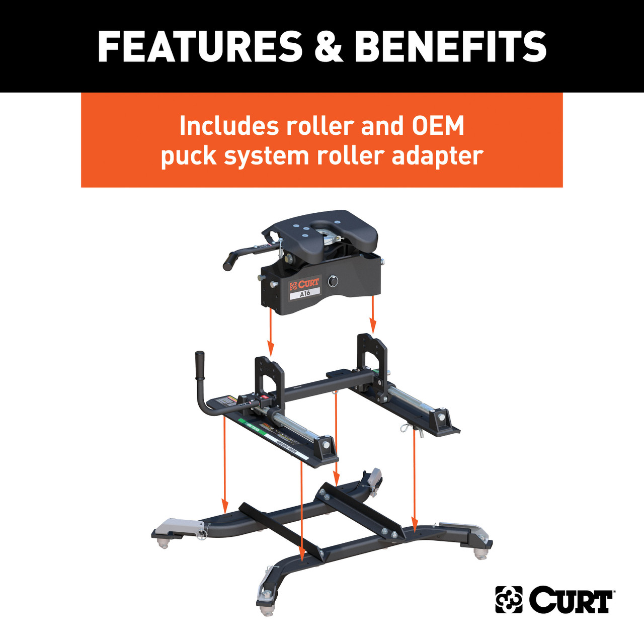 CURT 16K, 13-24 RAM 2500/3500 Puck System Sliding 5th Wheel Hitch 6.5' Bed, 16K, A16  Select Ram 2500, 3500
