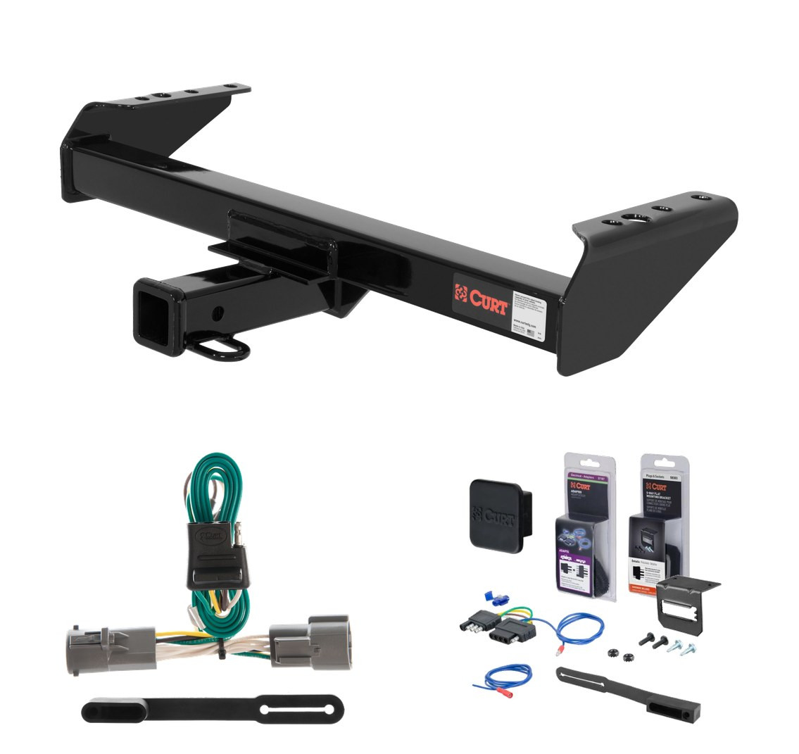 1987 - 1996 Ford F-350 Cab & chassis with 34" frame width (O.D.) Curt 2" Class 3 Trailer Tow Hitch + 5-Flat Wiring Kit Tow Boat/Utility Trailer with Surge Brakes 13028
