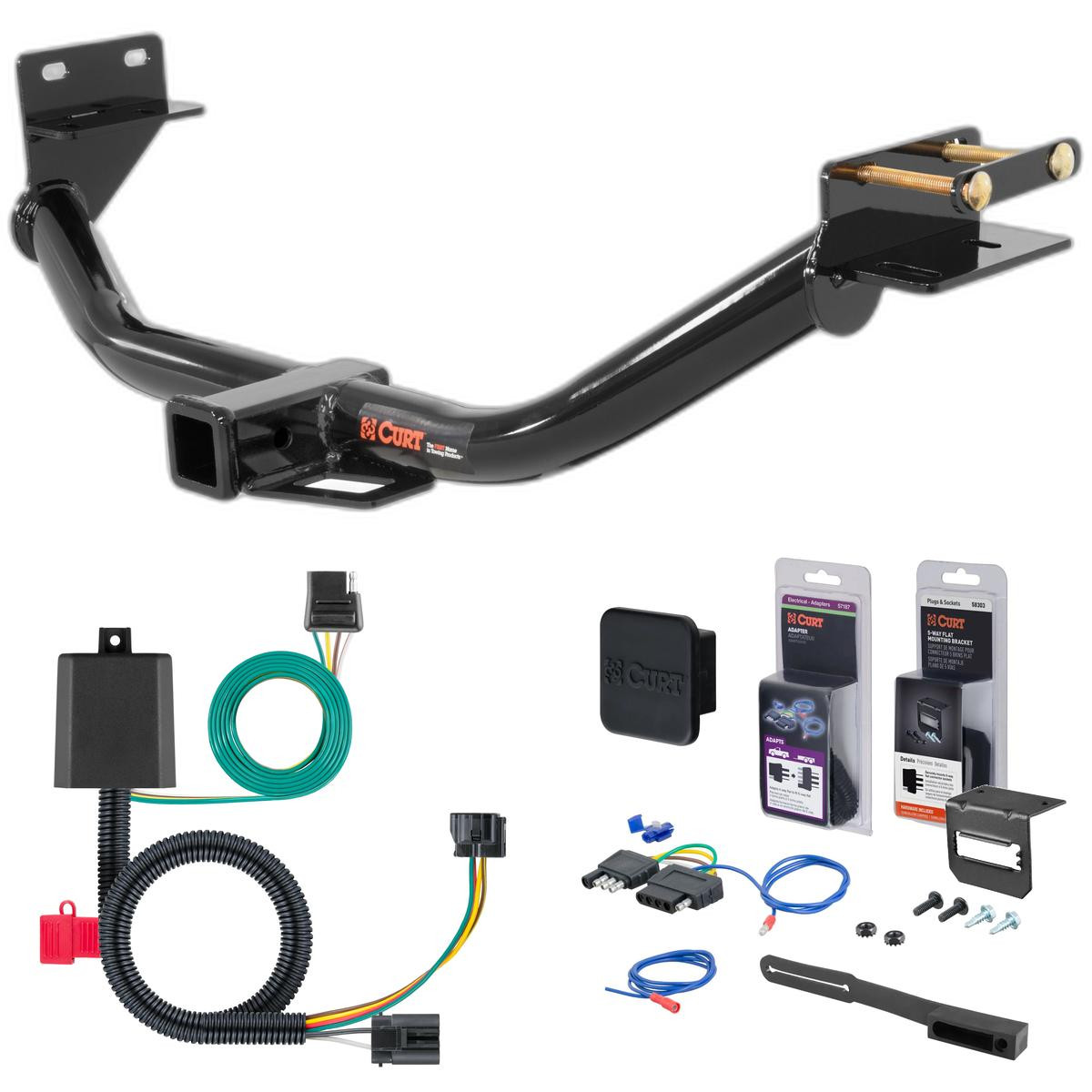 14 - 15 Kia Sorento Excluding EX and Limited Curt 2" Class 3 Trailer Tow Hitch + 5-Flat Wiring Kit Tow Boat/Utility Trailer with Surge Brakes 13152