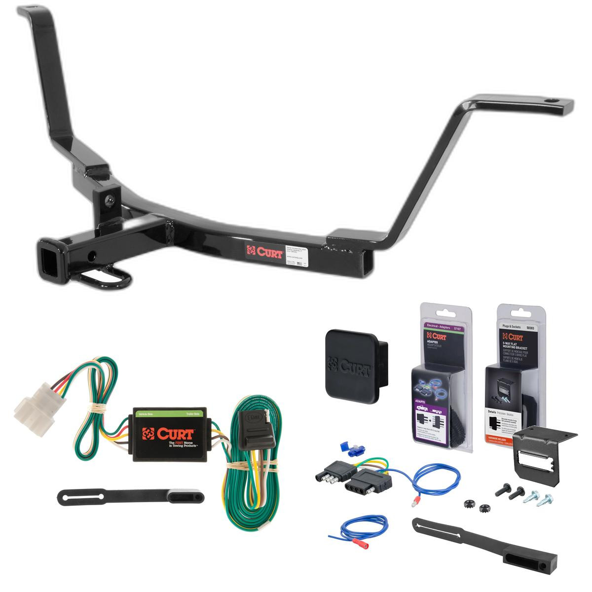 07 - 11 Honda CR-V Curt 1-1/4" Class 1 Trailer Tow Hitch + 5-Flat Wiring Kit Tow Boat/Utility Trailer with Surge Brakes 11555