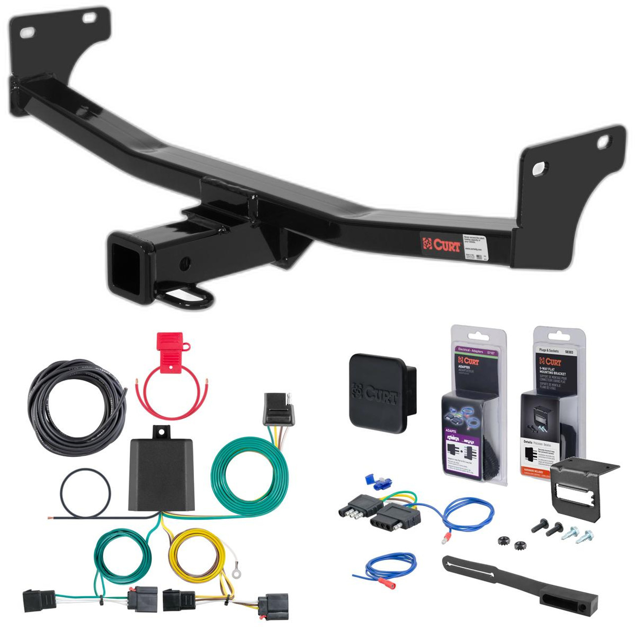 07 - 10 Jeep Patriot Curt 2" Class 3 Trailer Tow Hitch + 5-Flat Wiring Kit Tow Boat/Utility Trailer with Surge Brakes 13548