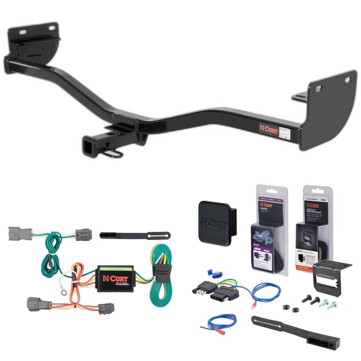 10 - 13 Kia Soul w/o LED Tailights Curt 1-1/4" Class 1 Trailer Tow Hitch + 5-Flat Wiring Kit Tow Boat/Utility Trailer with Surge Brakes 11110