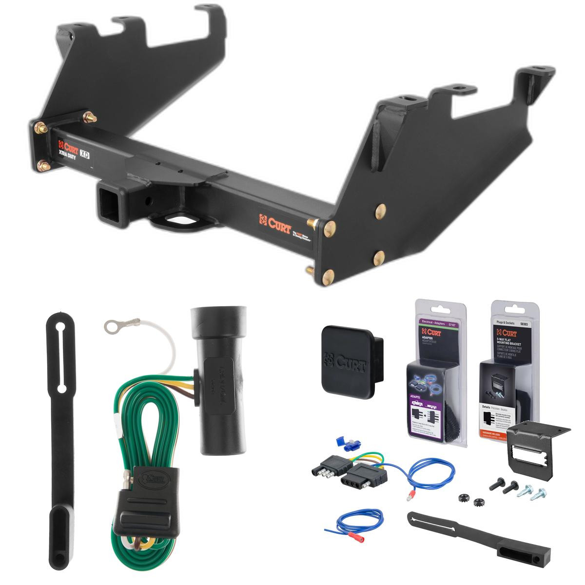 79 - 84 GMC K2500 With 10" step bumper Curt 2" Class 5 Trailer Tow Hitch + 5-Flat Wiring Kit Tow Boat/Utility Trailer with Surge Brakes 15317