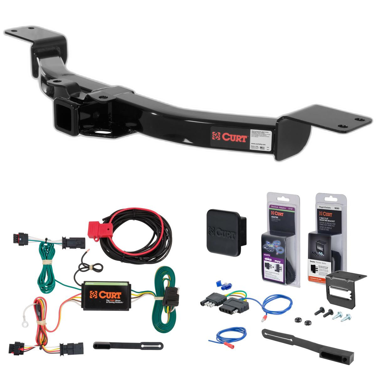 13 - 17 Chevrolet Traverse Curt 2" Class 3 Trailer Tow Hitch + 5-Flat Wiring Kit Tow Boat/Utility Trailer with Surge Brakes 13424