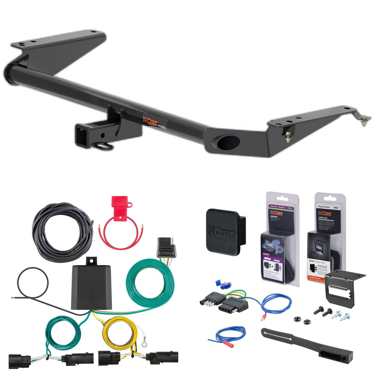 17 - 24 Chrysler Pacifica Hybrid only Curt 2" Class 3 Trailer Tow Hitch + 5-Flat Wiring Kit Tow Boat/Utility Trailer with Surge Brakes 13466
