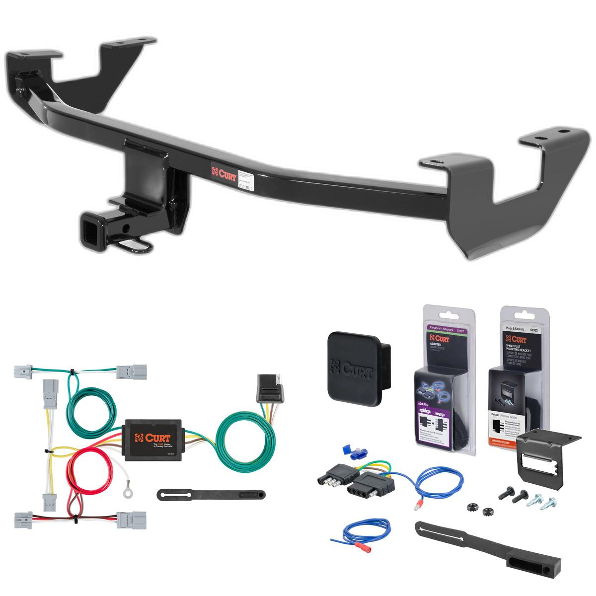10 - 13 Mazda 3 Sedan Curt 1-1/4" Class 1 Trailer Tow Hitch + 5-Flat Wiring Kit Tow Boat/Utility Trailer with Surge Brakes 11393