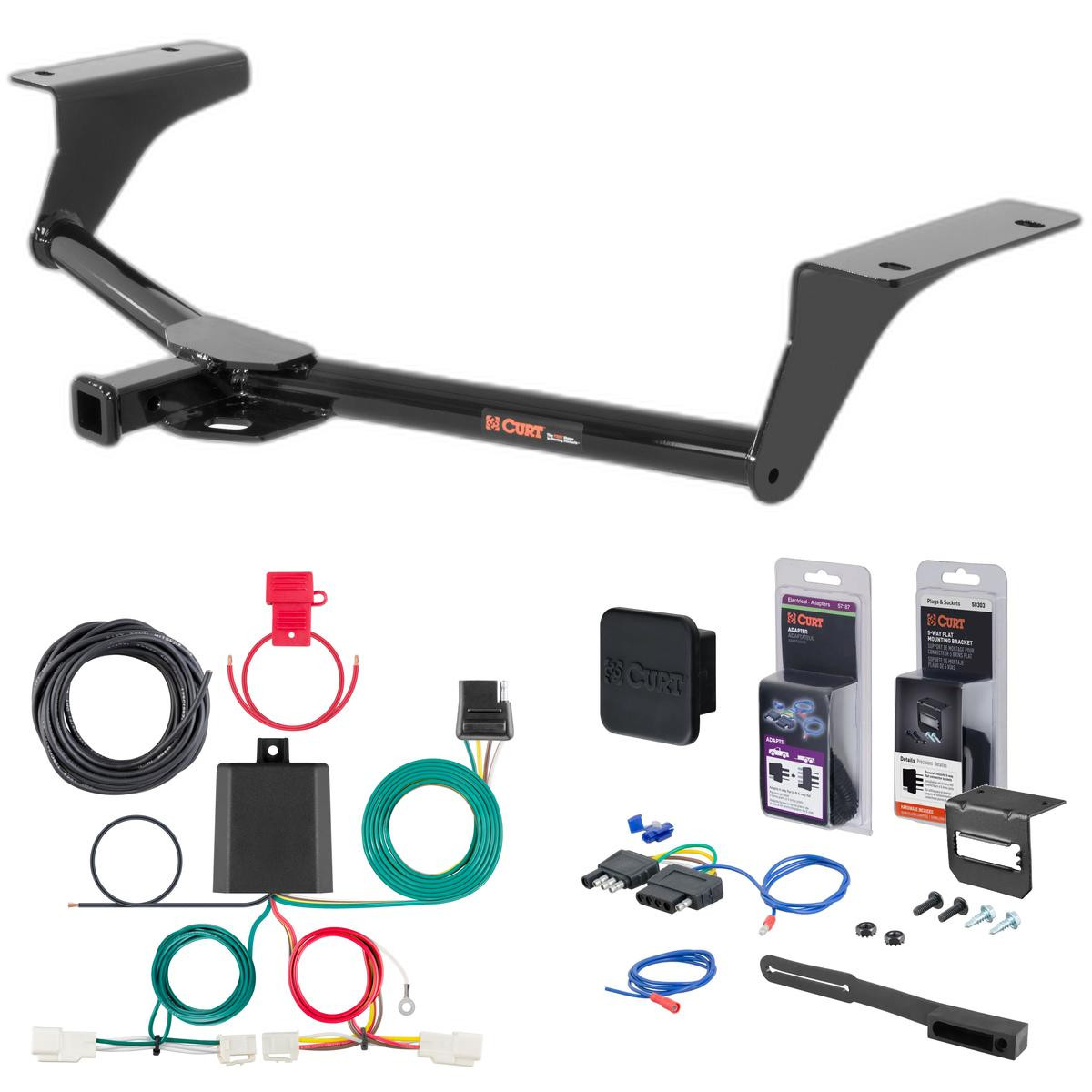 13 - 18 Toyota RAV4 Curt 1-1/4" Class 2 Trailer Tow Hitch + 5-Flat Wiring Kit Tow Boat/Utility Trailer with Surge Brakes 12108