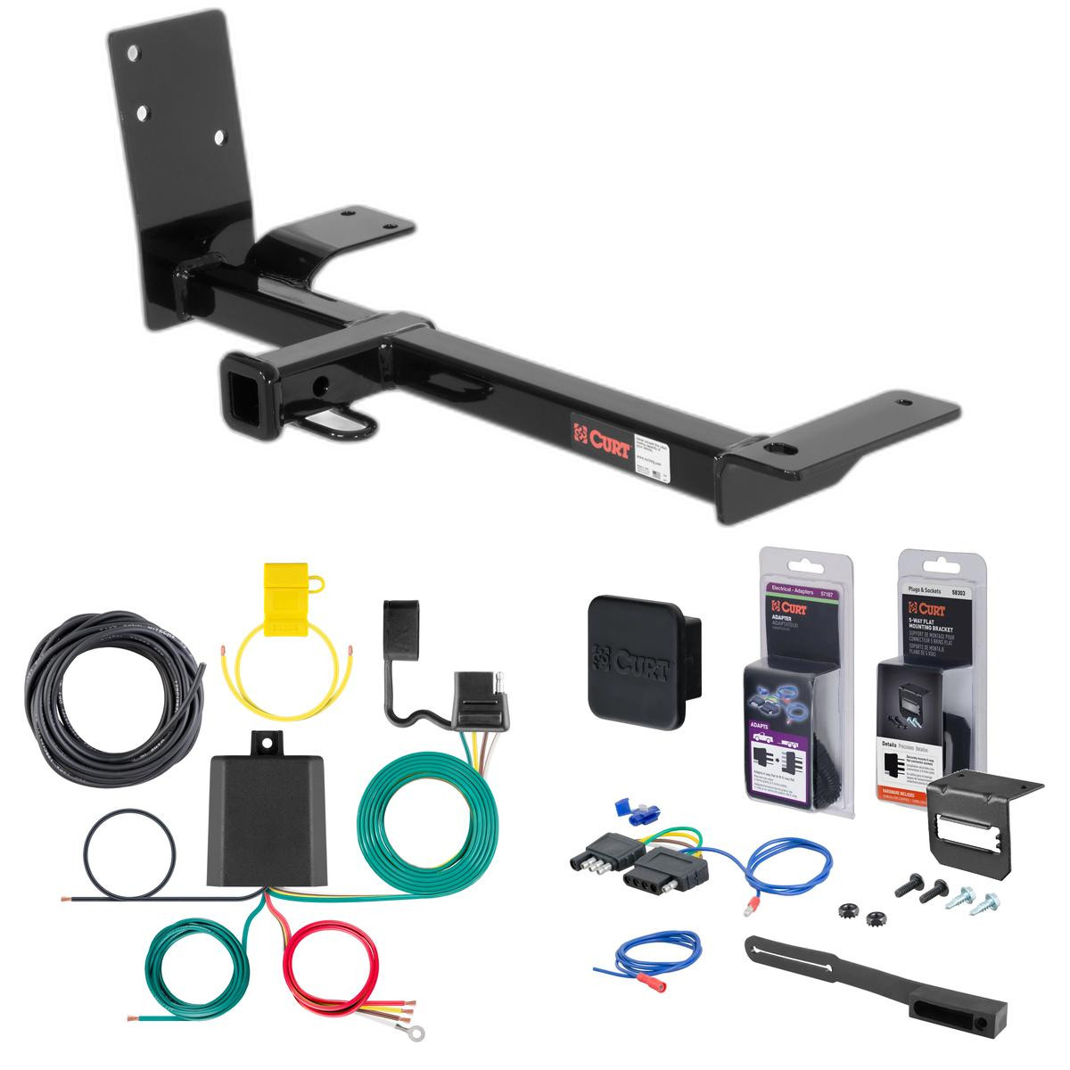 98 - 10 Volkswagen Beetle Convertible, excluding turbo Curt 1-1/4" Class 1 Trailer Tow Hitch + 5-Flat Wiring Kit Tow Boat/Utility Trailer with Surge Brakes 11066