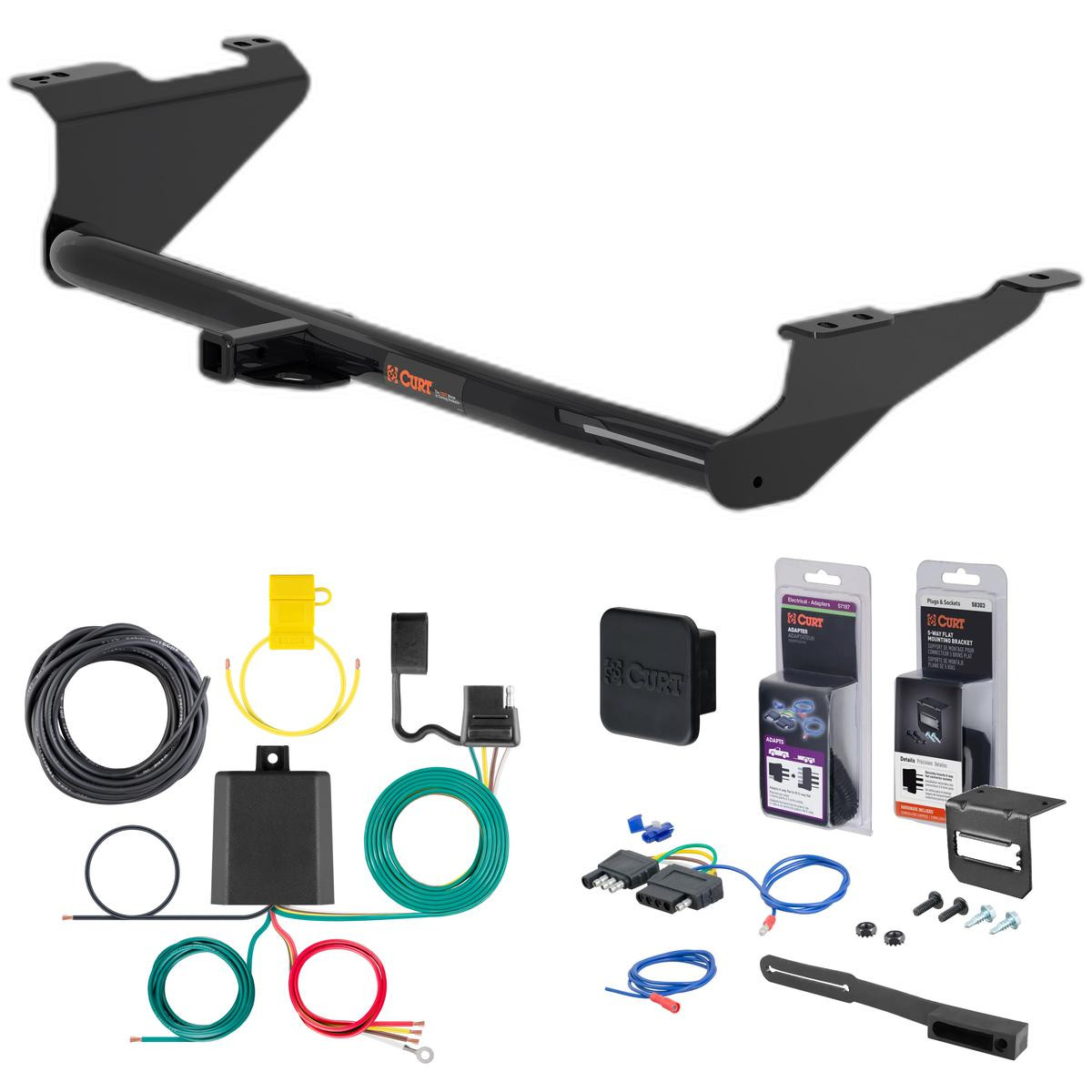 17 - 19 Chrysler Voyager Curt 1-1/4" Class 2 Trailer Tow Hitch + 5-Flat Wiring Kit Tow Boat/Utility Trailer with Surge Brakes 12180