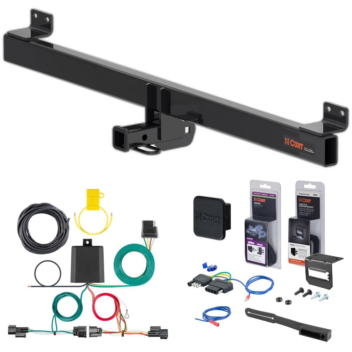 23 - 25 Honda HR-V Curt 1-1/4" Class 1 Trailer Tow Hitch + 5-Flat Wiring Kit Tow Boat/Utility Trailer with Surge Brakes 11640