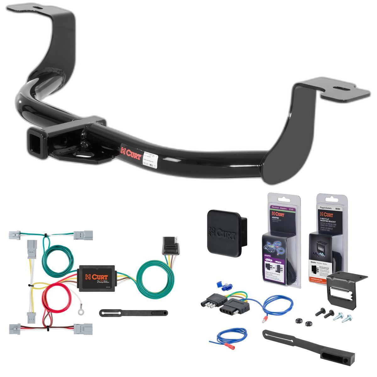 11 - 12 Honda Accord Coupe Curt 1-1/4" Class 1 Trailer Tow Hitch + 5-Flat Wiring Kit Tow Boat/Utility Trailer with Surge Brakes 11085