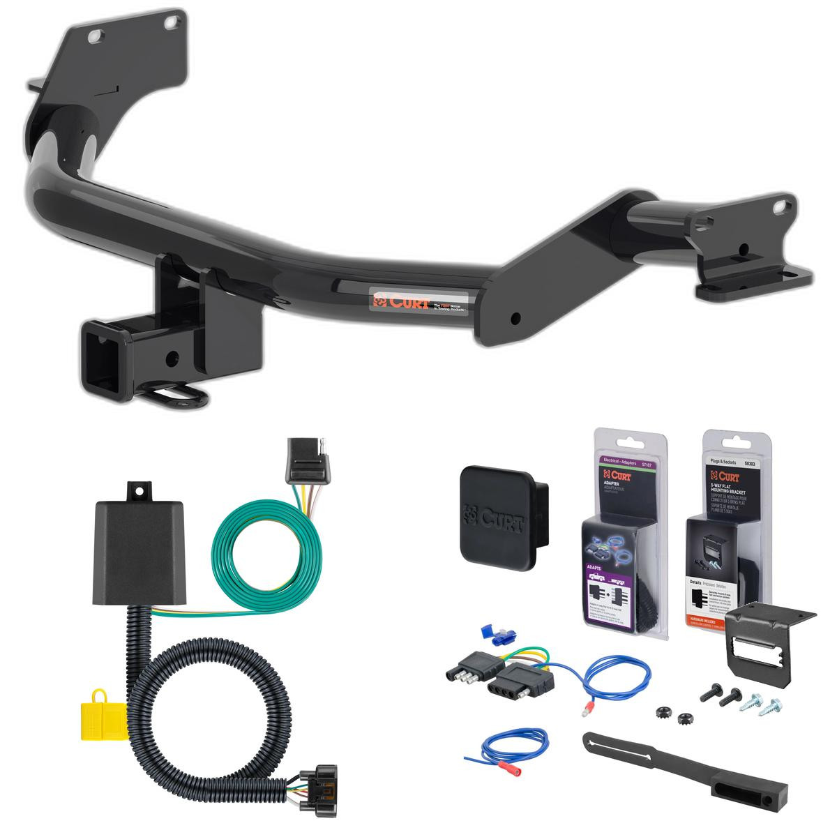 20 - 22 Kia Telluride Curt 2" Class 3 Trailer Tow Hitch + 5-Flat Wiring Kit Tow Boat/Utility Trailer with Surge Brakes 13420