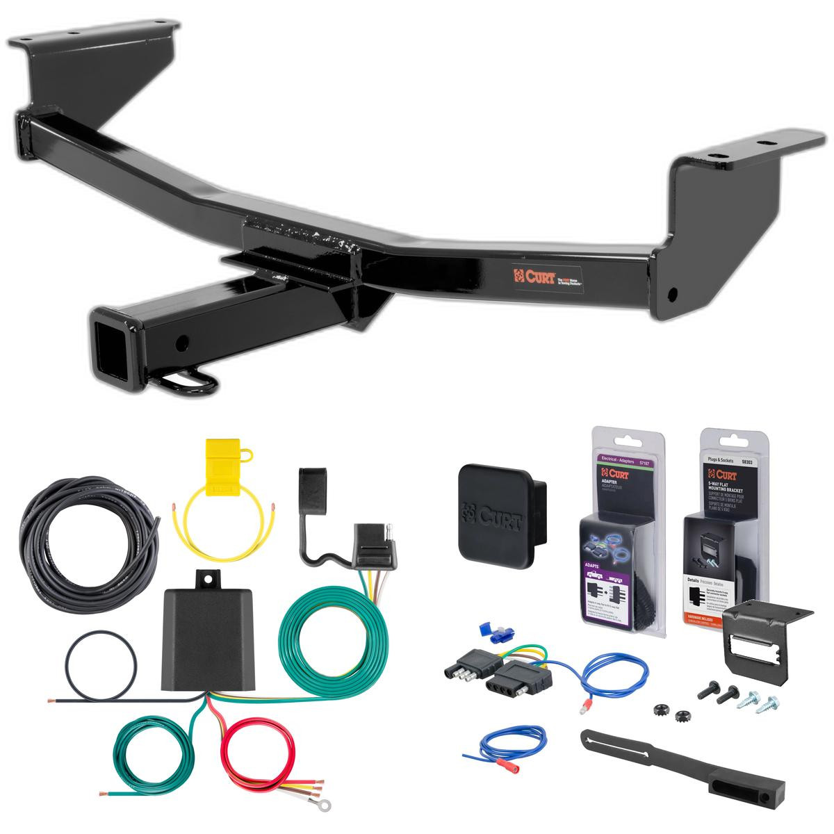 14 - 15 Nissan Rogue Select Curt 2" Class 3 Trailer Tow Hitch + 5-Flat Wiring Kit Tow Boat/Utility Trailer with Surge Brakes 13204
