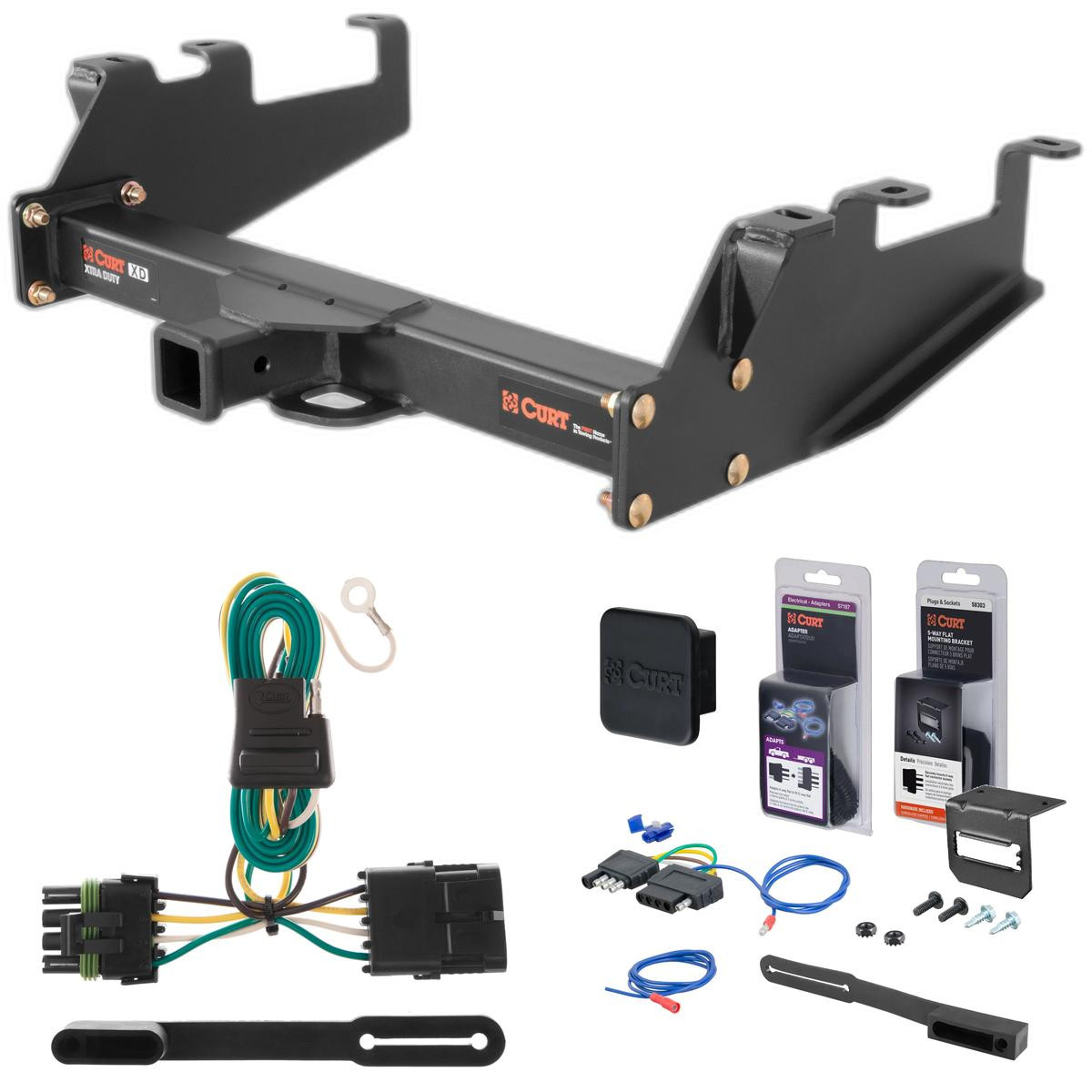 88 - 99 GMC C1500 Excluding dual exhaust or 10" step bumper Curt 2" Class 5 Trailer Tow Hitch + 5-Flat Wiring Kit Tow Boat/Utility Trailer with Surge Brakes 15325