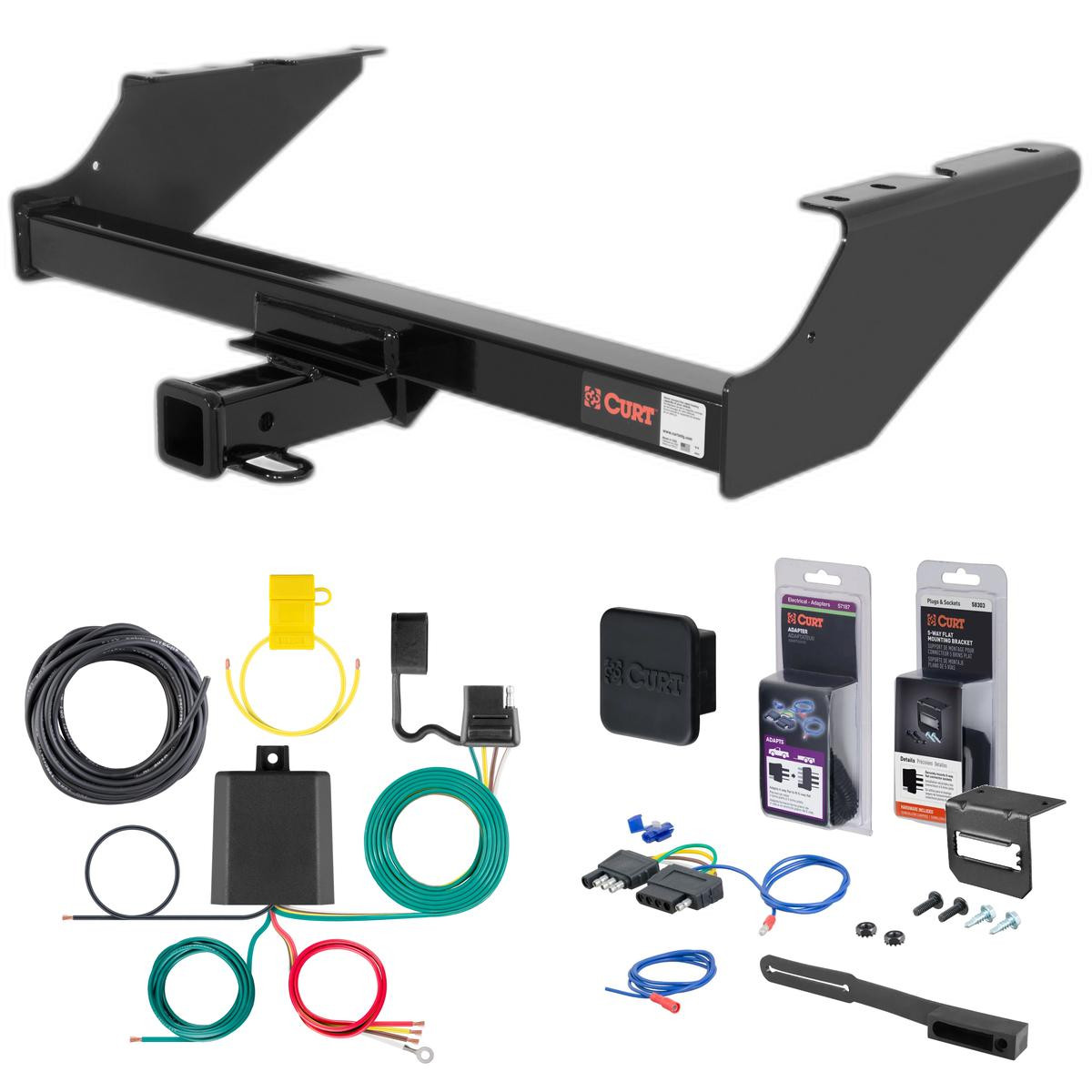 05 - 16 Ford F-250 Super Duty Excluding 20" spare tire Curt 2" Class 3 Trailer Tow Hitch + 5-Flat Wiring Kit Tow Boat/Utility Trailer with Surge Brakes 13014