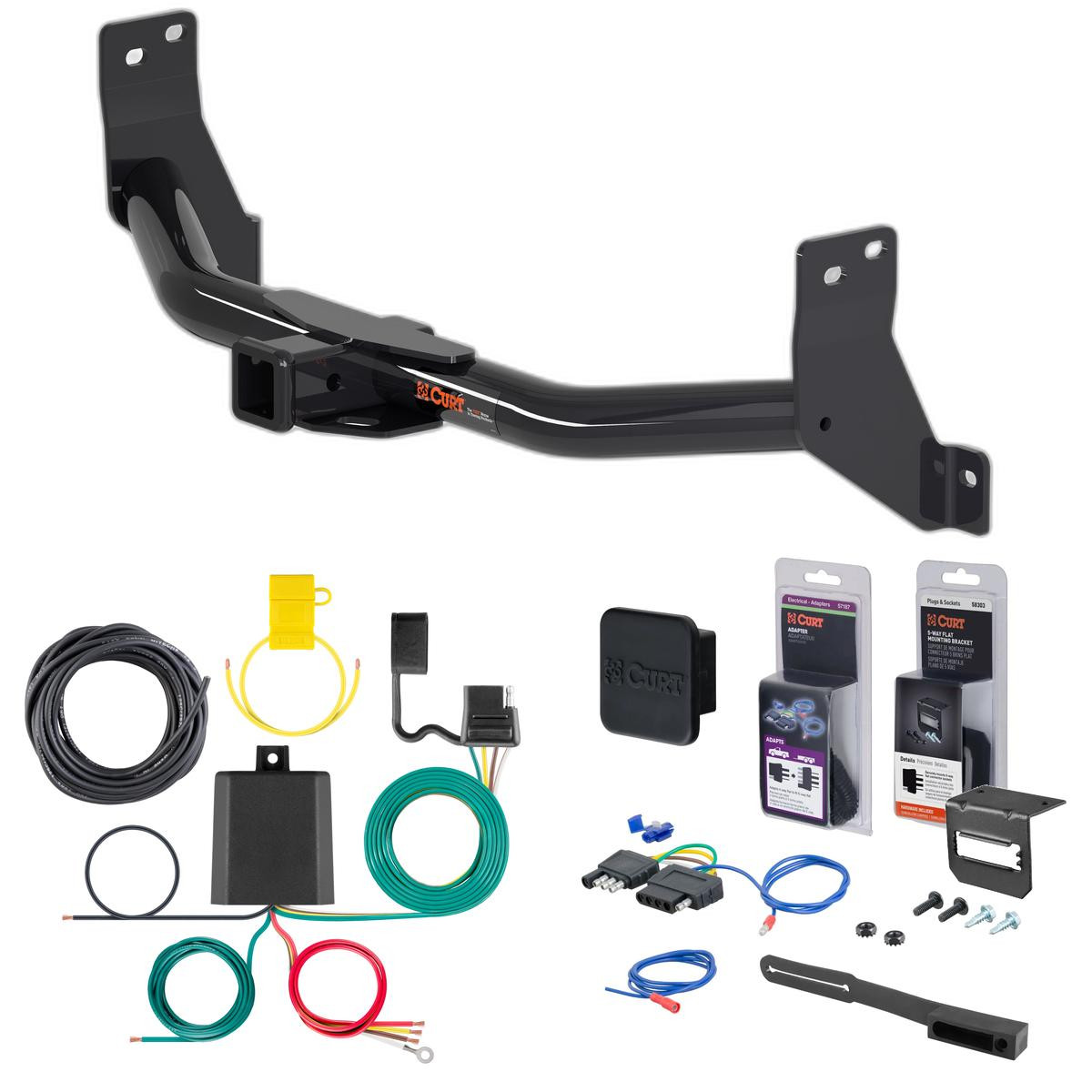 16 - 24 Nissan Titan XD Excluding factory receiver Curt 2" Class 3 Trailer Tow Hitch + 5-Flat Wiring Kit Tow Boat/Utility Trailer with Surge Brakes 13317