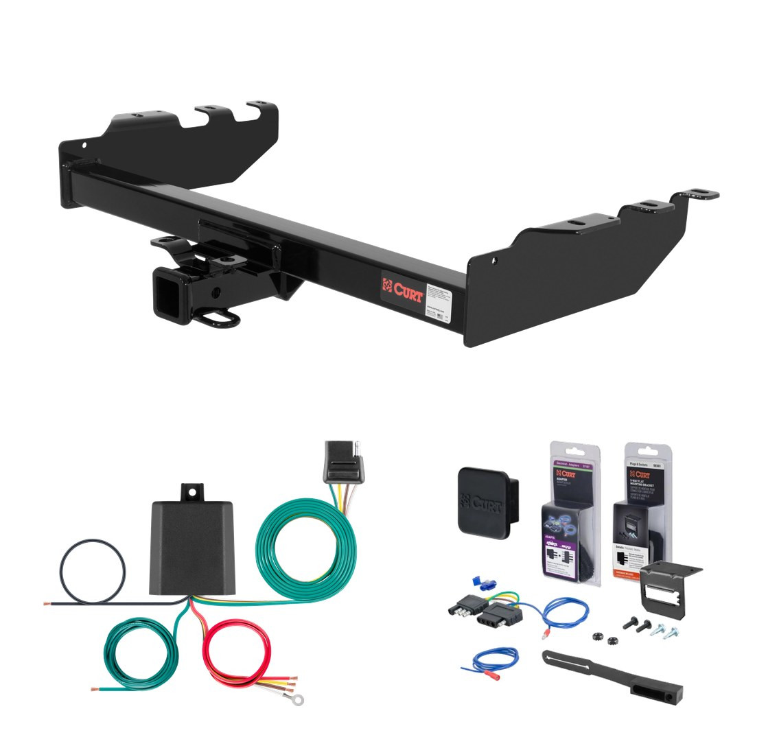 1999 - 2006 GMC Sierra 1500 Excluding roll pan bumper, Tommy Gate lift or 10" drop bumper Curt 2" Class 3 Trailer Tow Hitch + 5-Flat Wiring Kit Tow Boat/Utility Trailer with Surge Brakes 13332