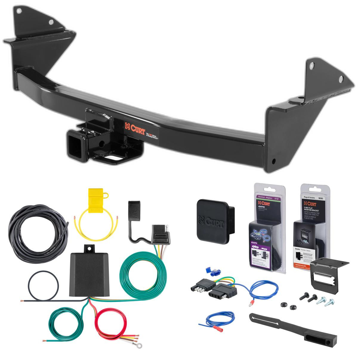 15 - 22 GMC Canyon Curt 2" Class 3 Trailer Tow Hitch + 5-Flat Wiring Kit Tow Boat/Utility Trailer with Surge Brakes 13176