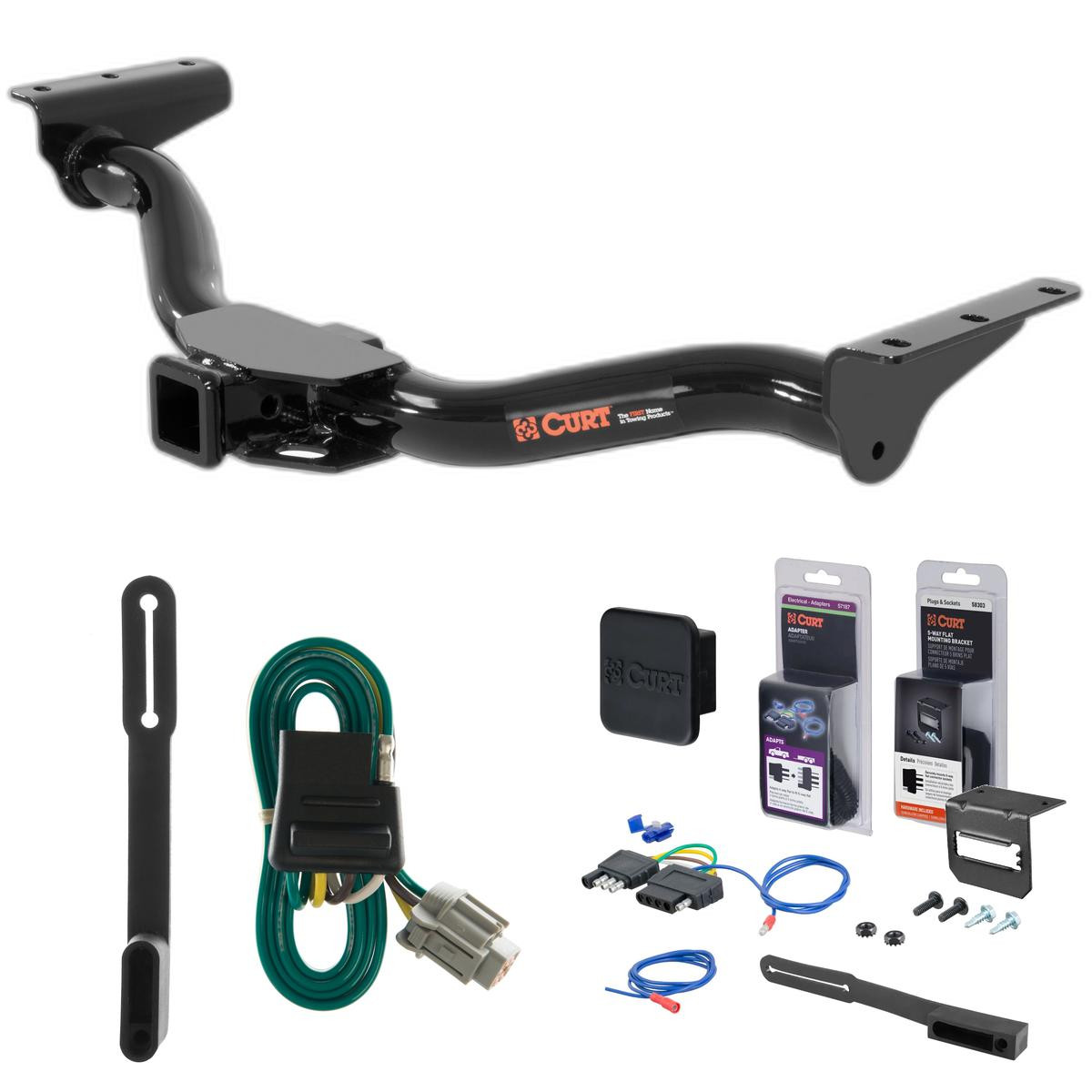 00 - 04 Nissan Xterra Curt 2" Class 3 Trailer Tow Hitch + 5-Flat Wiring Kit Tow Boat/Utility Trailer with Surge Brakes 13183