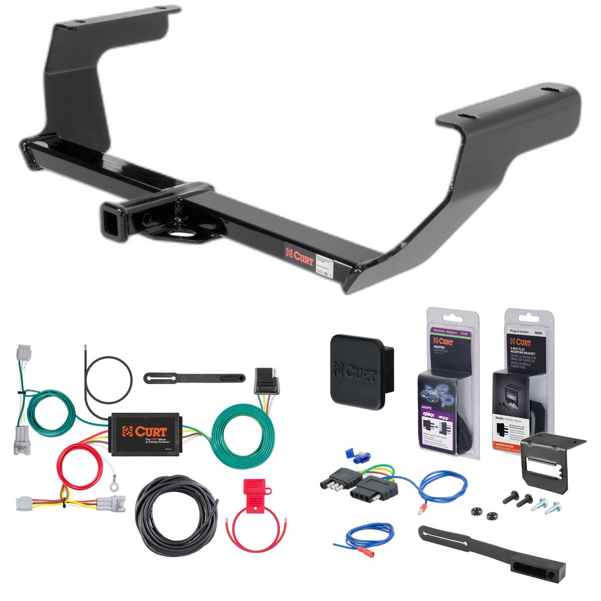 12 - 16 Subaru Impreza Hatchback, excluding WRX and WRX STI Curt 1-1/4" Class 1 Trailer Tow Hitch + 5-Flat Wiring Kit Tow Boat/Utility Trailer with Surge Brakes 11286