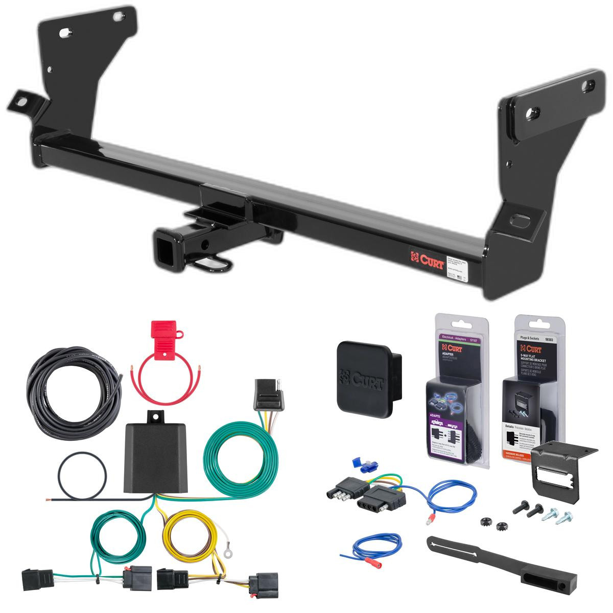 08 - 12 Dodge Caliber Excluding SRT Curt 1-1/4" Class 1 Trailer Tow Hitch + 5-Flat Wiring Kit Tow Boat/Utility Trailer with Surge Brakes 11006