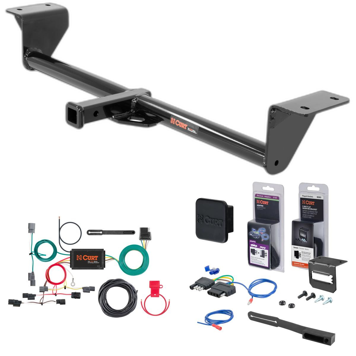 16 - 18 Honda Civic Sedan, excluding center exhaust Curt 1-1/4" Class 1 Trailer Tow Hitch + 5-Flat Wiring Kit Tow Boat/Utility Trailer with Surge Brakes 11604