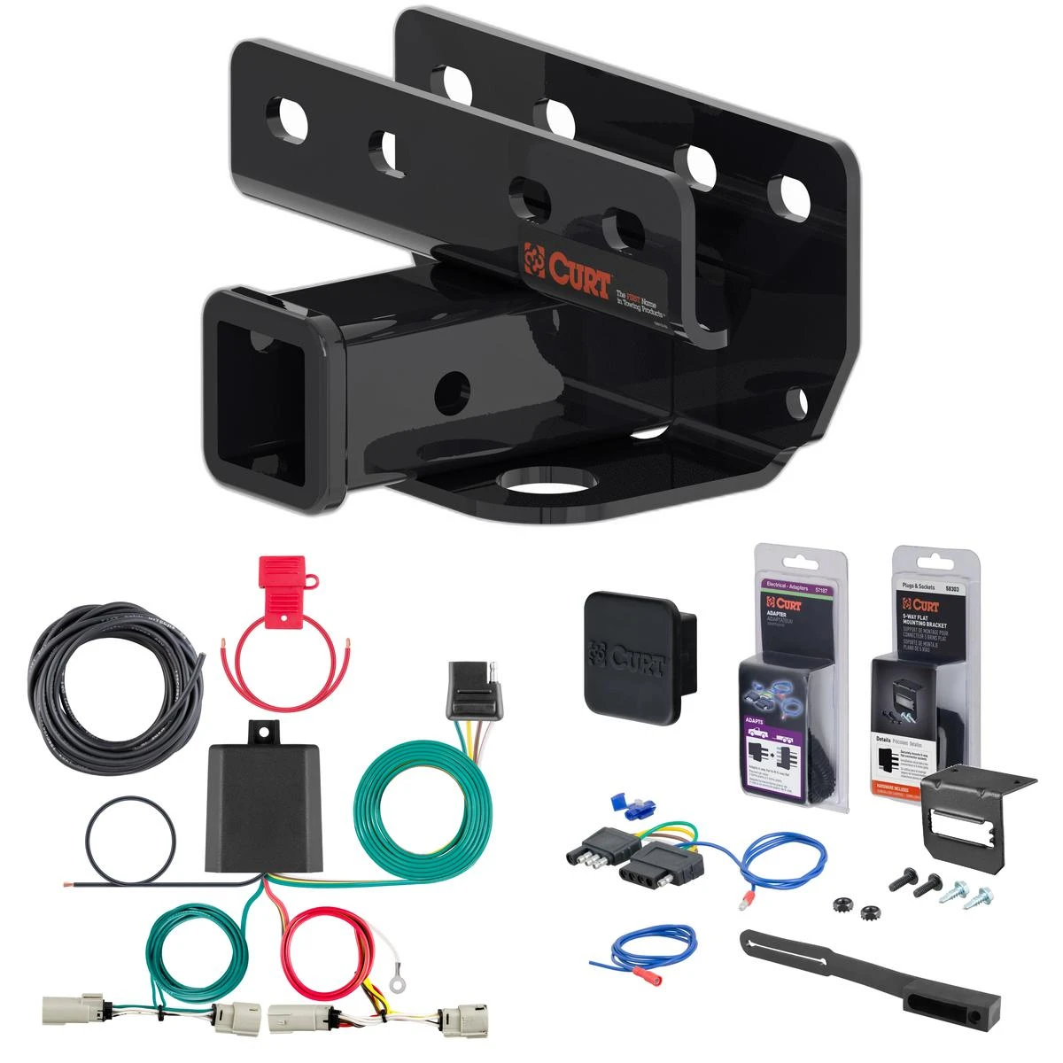 21 - 24 Ford Bronco w/o LED Tailights Excluding factory receiver Curt 2" Class 3 Trailer Tow Hitch + 5-Flat Wiring Kit Tow Boat/Utility Trailer with Surge Brakes 13493