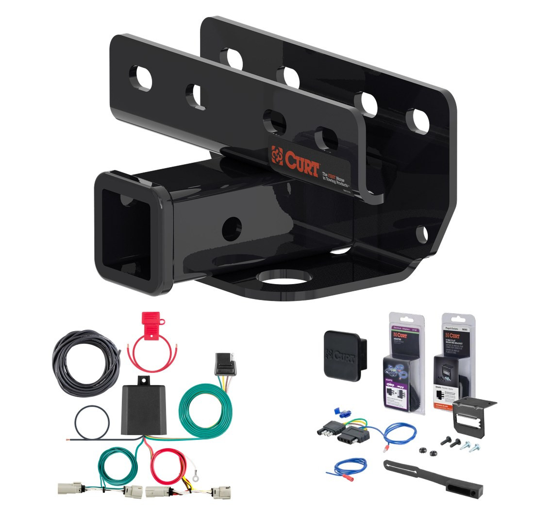 2021 - 2026 Ford Bronco w/o LED Tailights Excluding factory receiver Curt 2" Class 3 Trailer Tow Hitch + 5-Flat Wiring Kit Tow Boat/Utility Trailer with Surge Brakes 13493
