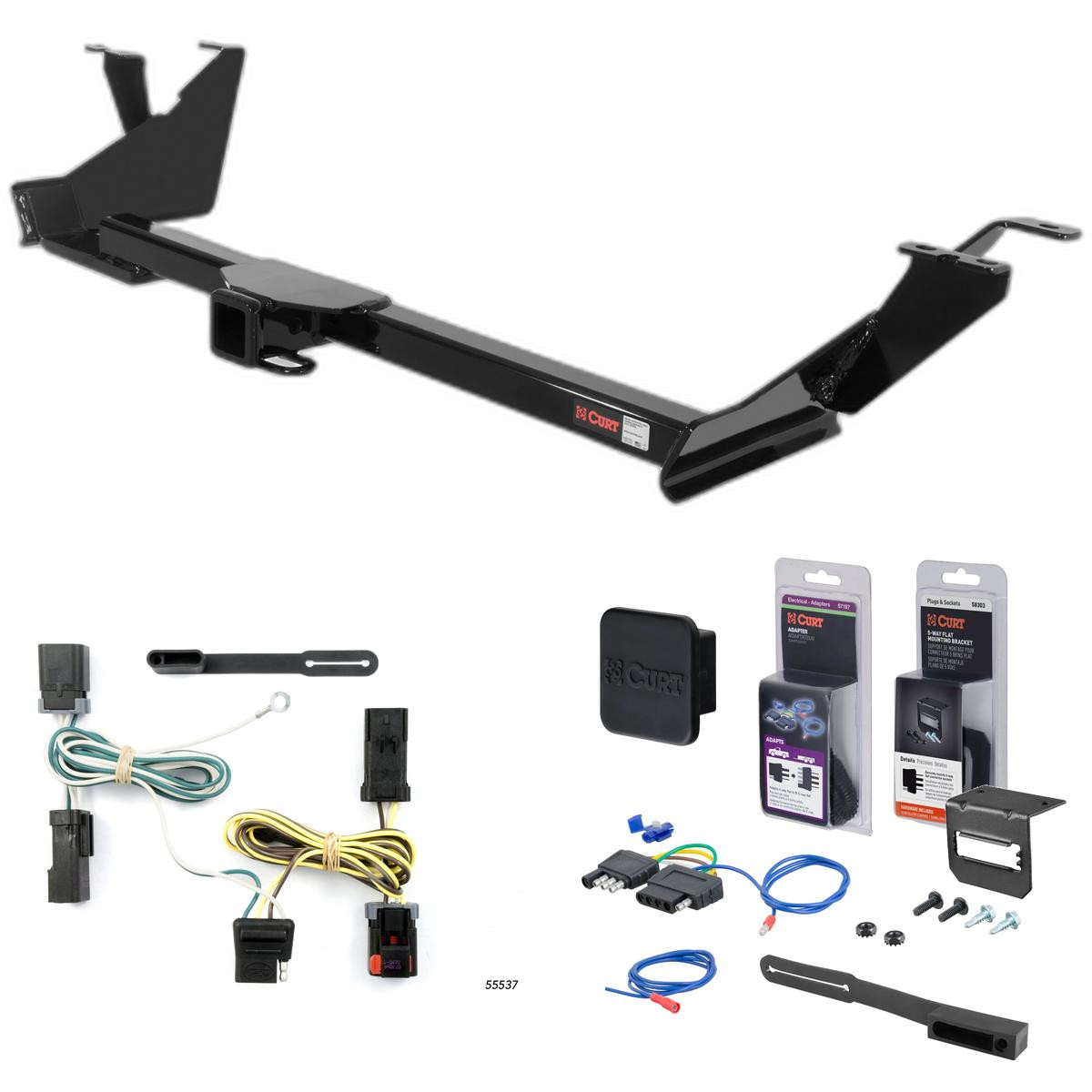 04 - 07 Dodge Grand Caravan With Stow 'n Go Curt 2" Class 3 Trailer Tow Hitch + 5-Flat Wiring Kit Tow Boat/Utility Trailer with Surge Brakes 13389