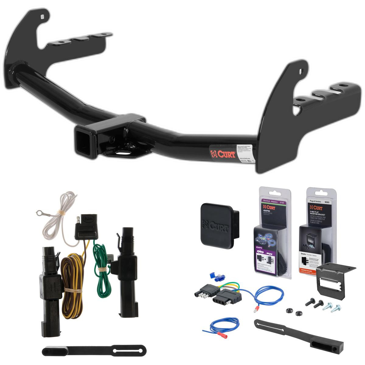 87 - 94 Dodge Dakota Curt 2" Class 3 Trailer Tow Hitch + 5-Flat Wiring Kit Tow Boat/Utility Trailer with Surge Brakes 13145