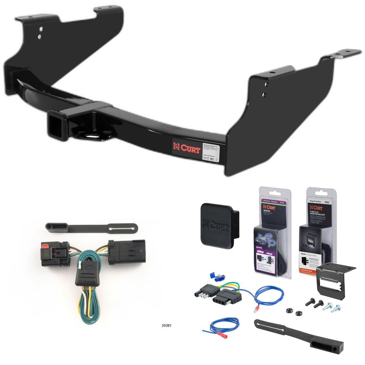 03 - 08 Dodge Ram 1500 Will not fit with factory receiver (built in or after 11/02) Curt 2" Class 3 Trailer Tow Hitch + 5-Flat Wiring Kit Tow Boat/Utility Trailer with Surge Brakes 13361-1