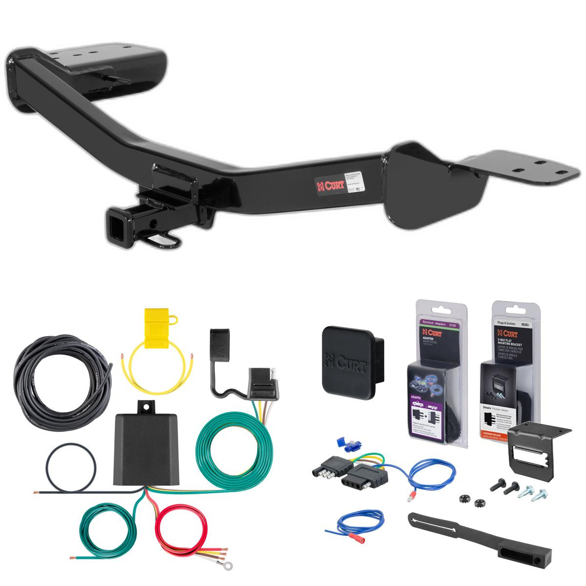 14 - 17 Infiniti QX50 Curt 1-1/4" Class 1 Trailer Tow Hitch + 5-Flat Wiring Kit Tow Boat/Utility Trailer with Surge Brakes 11510