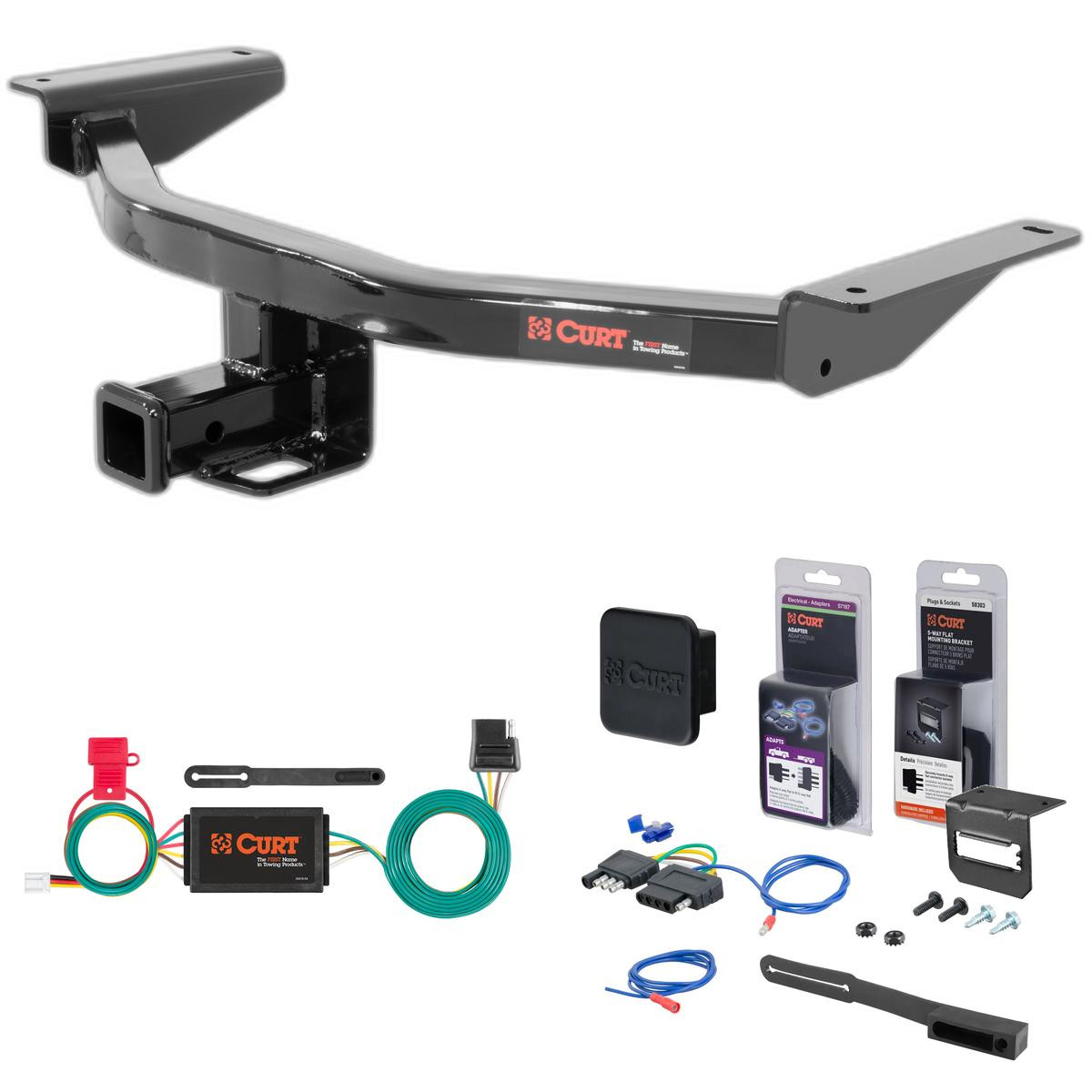 16 - 23 Mazda CX-9 Curt 2" Class 3 Trailer Tow Hitch + 5-Flat Wiring Kit Tow Boat/Utility Trailer with Surge Brakes 13284